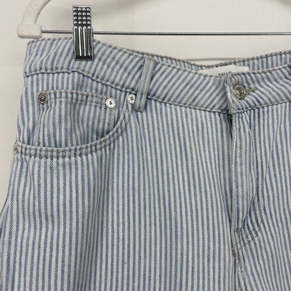 MNG Denim Size 6 / 33 Waist Blue White Vertical Stripe Cropped Jeans High Rise - Picture 2 of 4